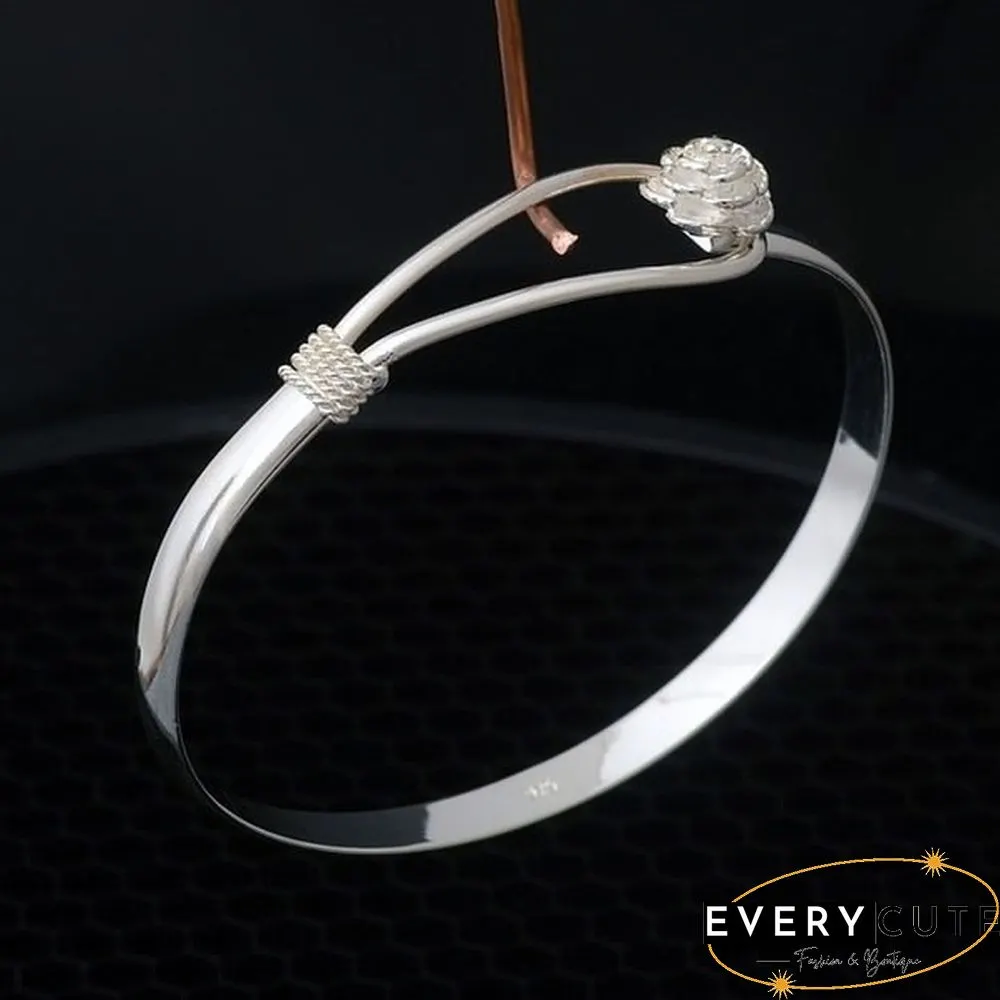 New Hot Fine 925 Sterling Silver Thick Polish Fashion Sakura Charm Net Cuff Jewelry