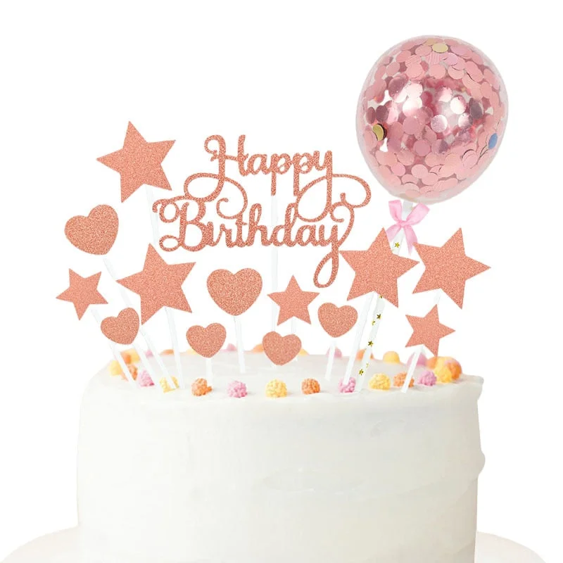1Set Happy Birthday Cake Decoration Cake Toppers Flag Confetti Balloon Kids Birthday Party Boy Girl Baby Shower Wedding Decor