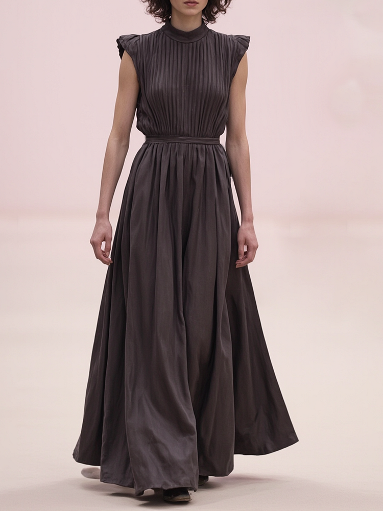 Cotton And Linen Ruffle Sleeve Maxi Dress