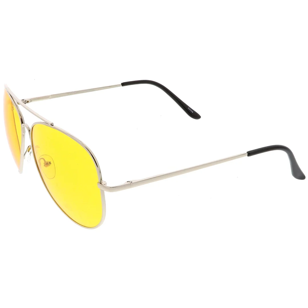 Large Classic Night Driving Aviator Sunglasse With Yellow Tinted Lens 61mm