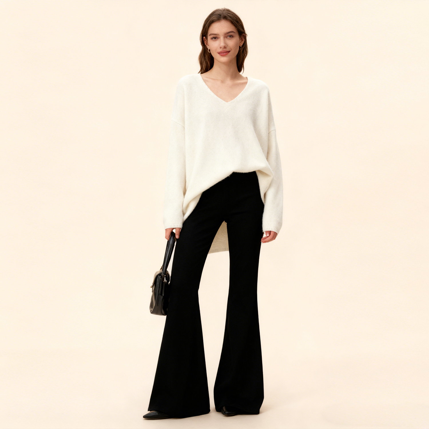 Cashmere Sweater Jumper V-neck Loose Knit Classic REAL SILK LIFE