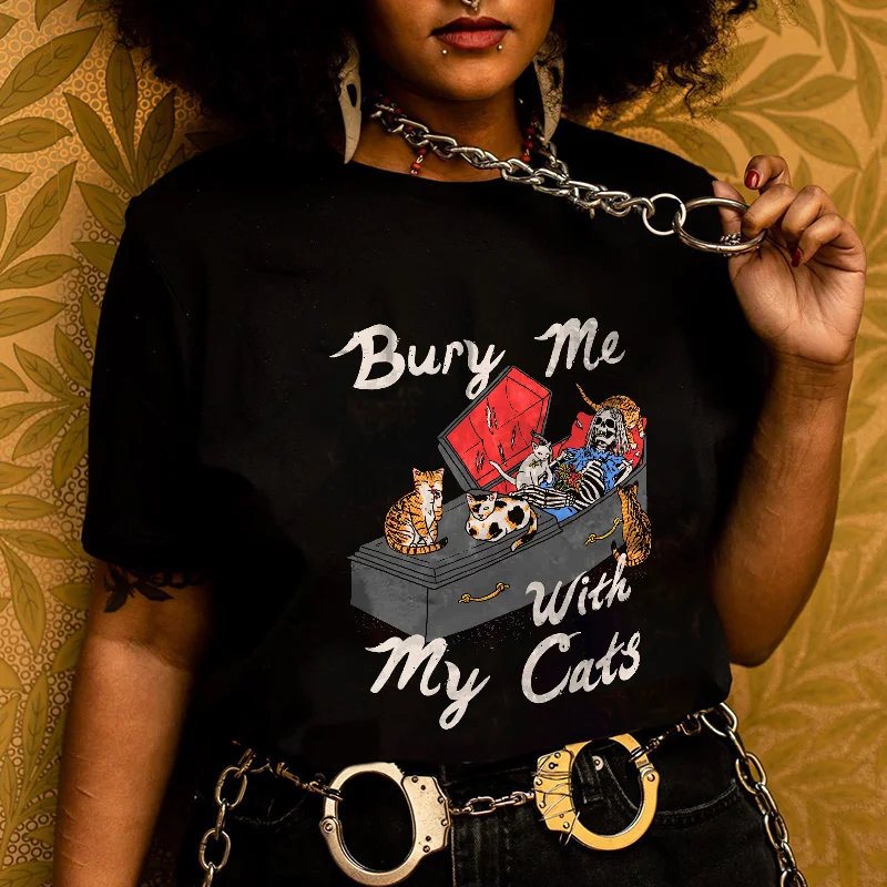 Bury Me With My Cats Printed Women's T-shirt -  