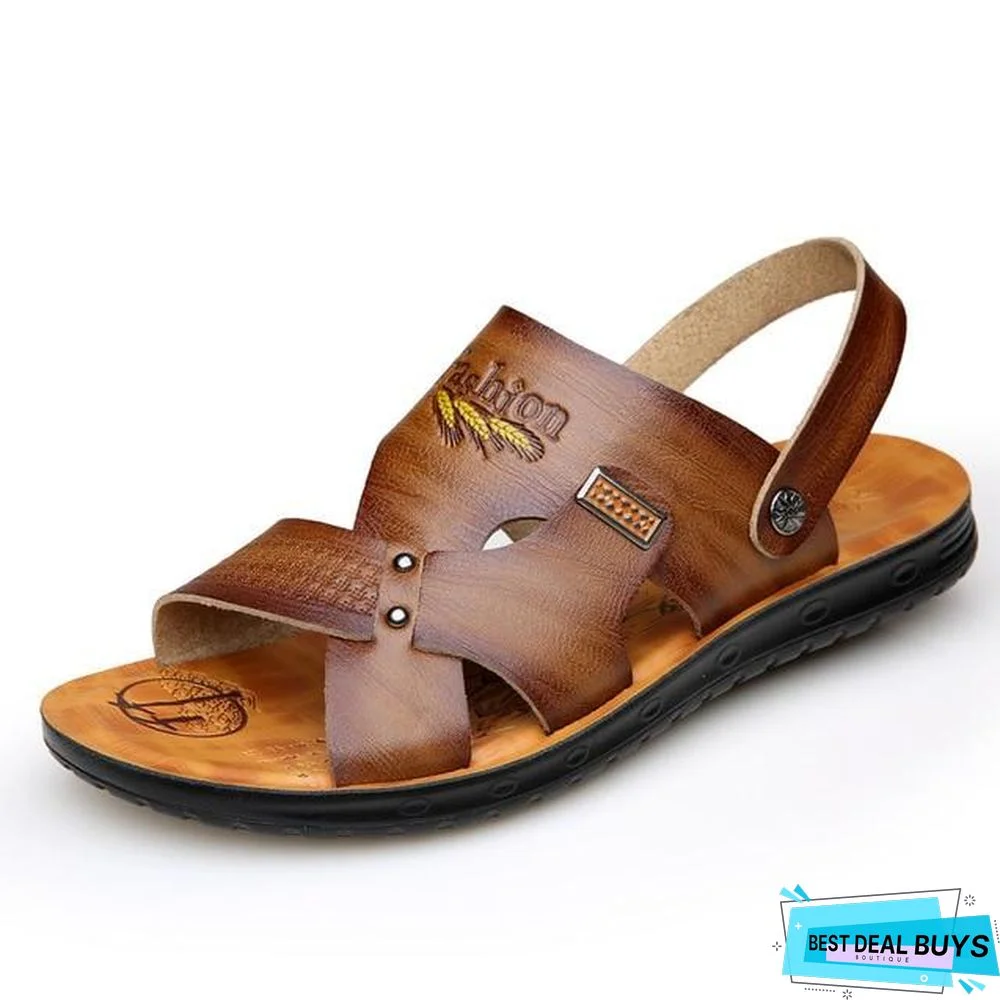 Men's Pu Leather Comfortable Sandals Non-Slip Slippers Shoes