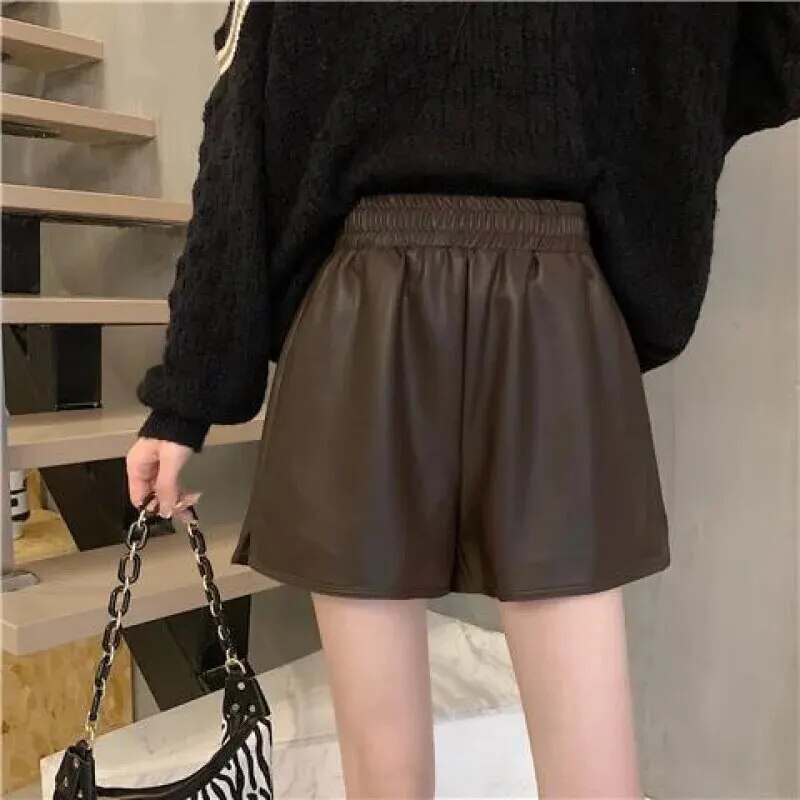 Leather Shorts Women Spring Summer Outdoor Wear Fat Mm High Waist Loose Casual Shoes Versatile Straight Cylinder Pants