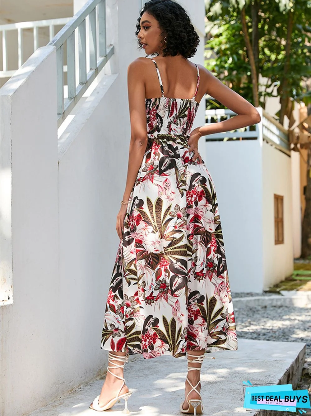 Summer Printed Waist-Length Suspender Dress