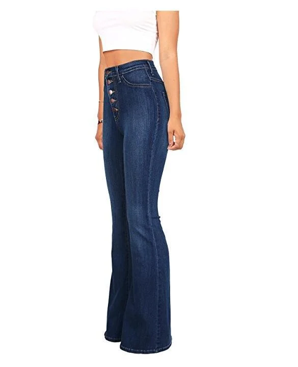 Women's High Waist Long Pants Micro Flared Denim Jeans