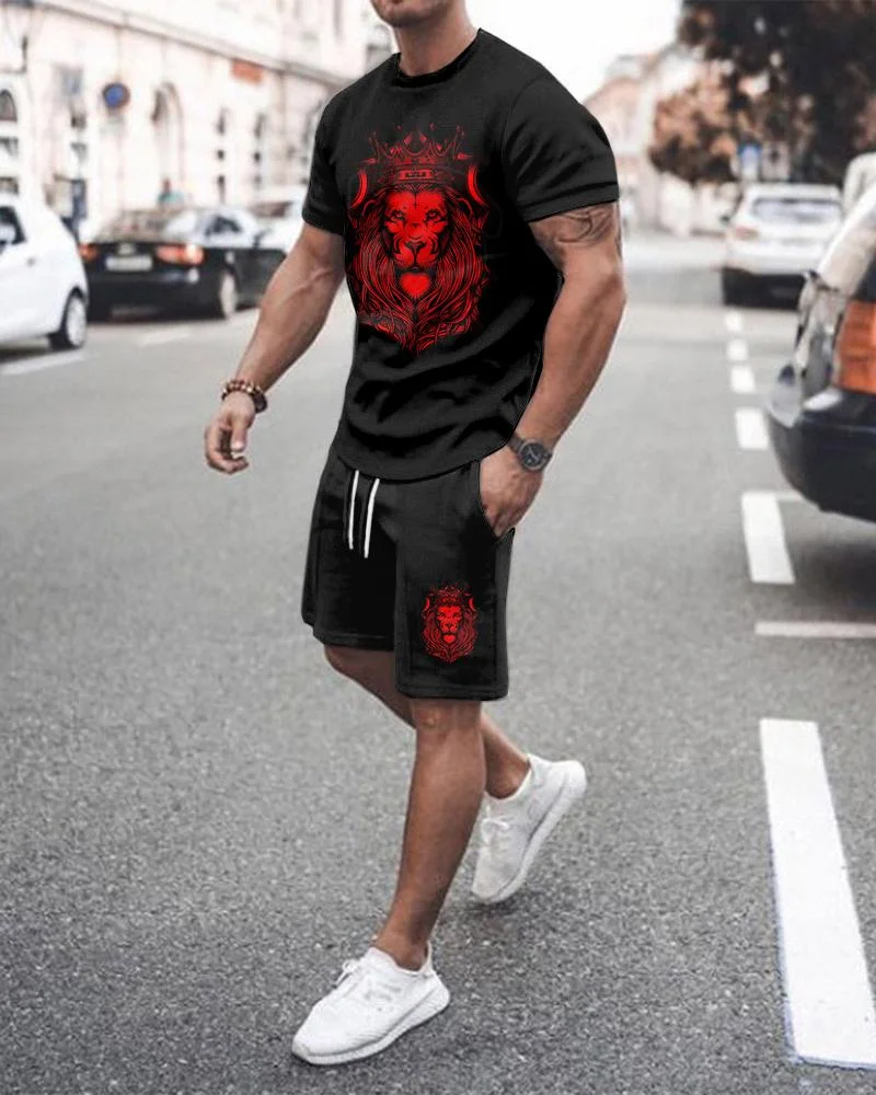 Men's Red Lion Printed Shorts Suit