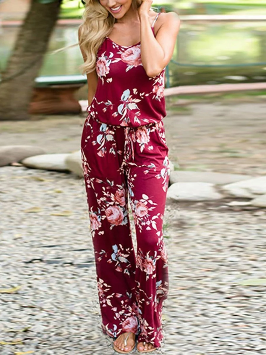 Fashion Sling Printing Off Shoulder Jumpsuits