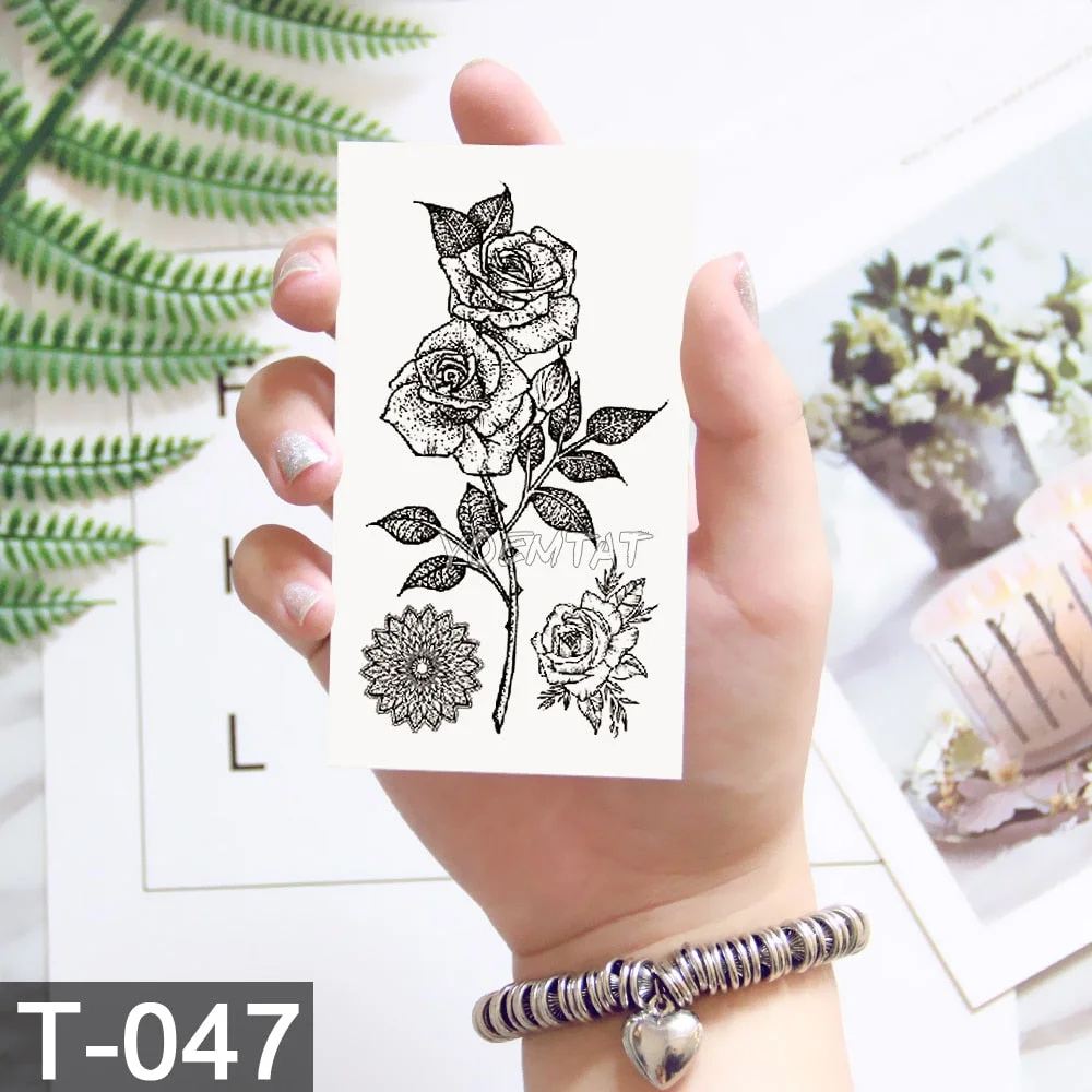 Waterproof Temporary Tattoo Sticker Rose Flower Bow Colorful Feather Planet Flash Little Tatoo Girl Cute Body Art Fake Tatto Man