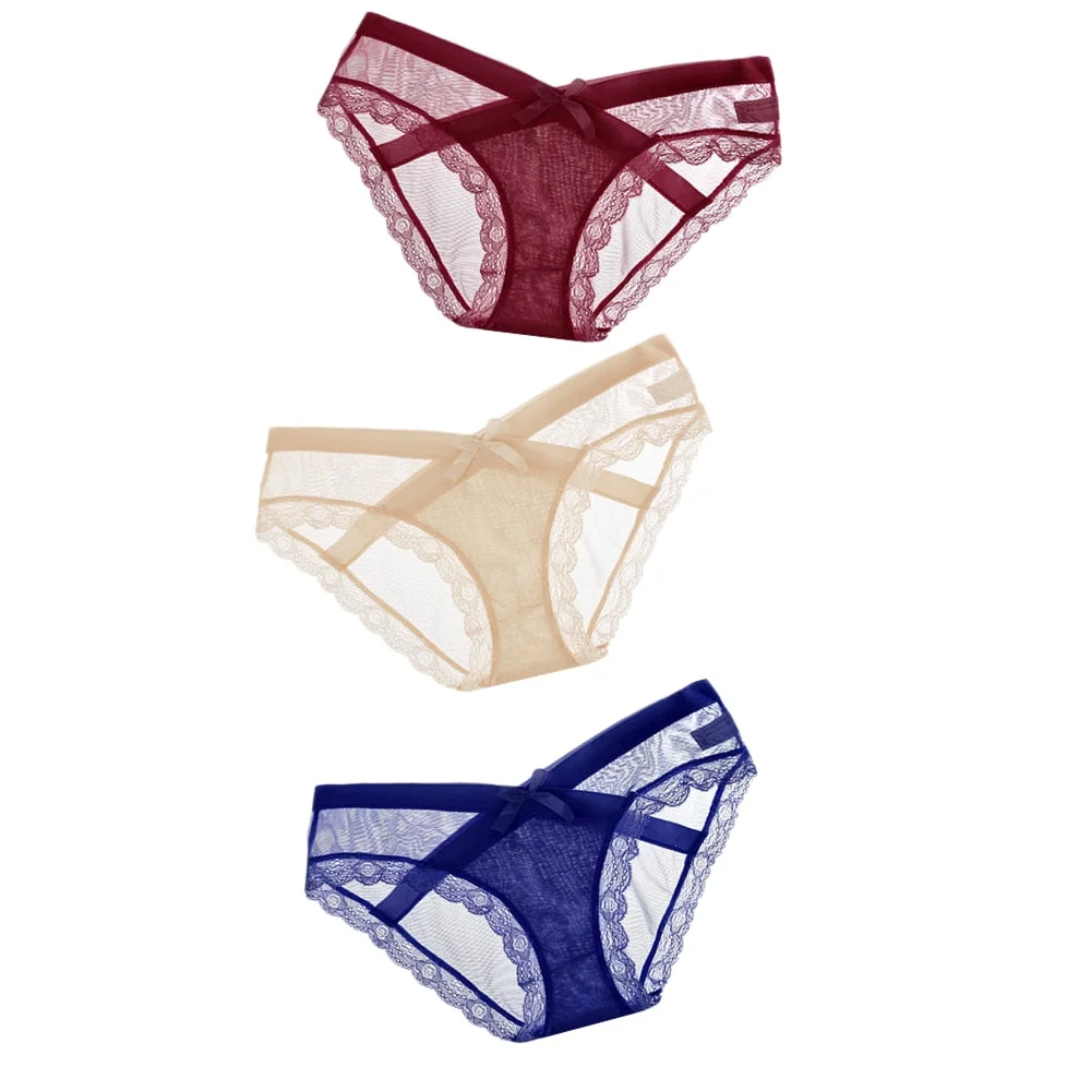 3pcs/lot Women Lace Panties Seamless Panty Breathable Briefs For Women Hollow Out Low Waist Transparent Underwear Intimates Hot