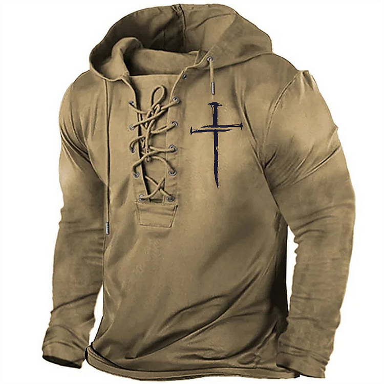 Classic Christian Cross Print Retro Hoodie