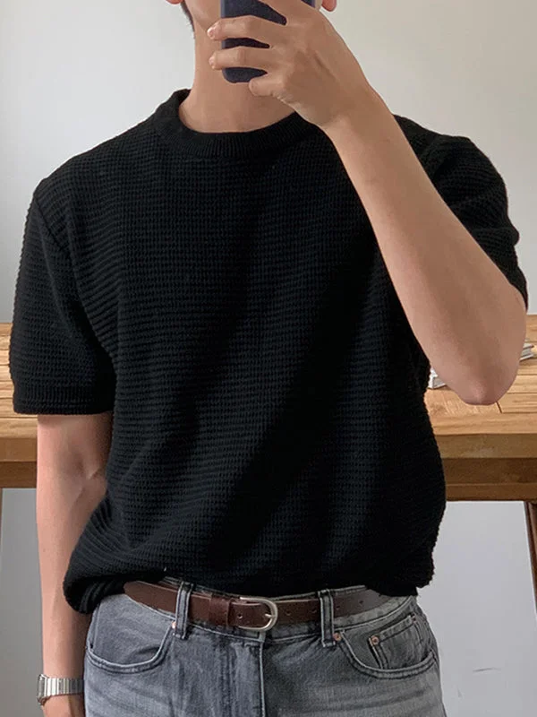 Aonga - Mens Solid Waffle Knit Short Sleeve T-Shirt