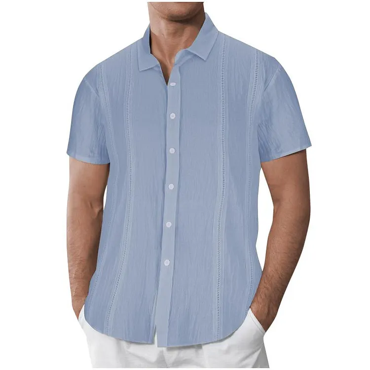 Men's Solid Color Patchwork Short-Sleeved Shirt 24393730Y