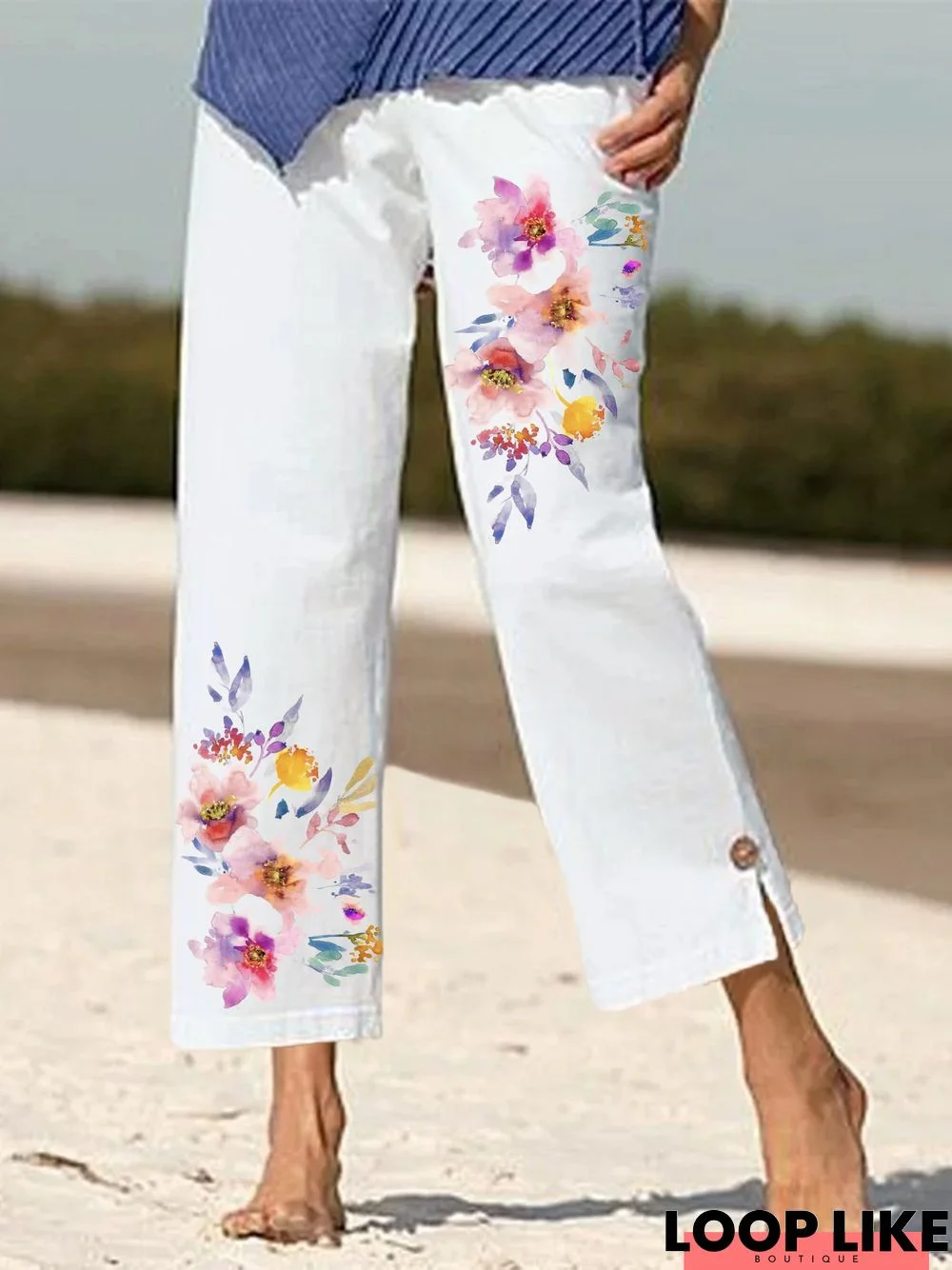 Floral Buttoned Casual Pants