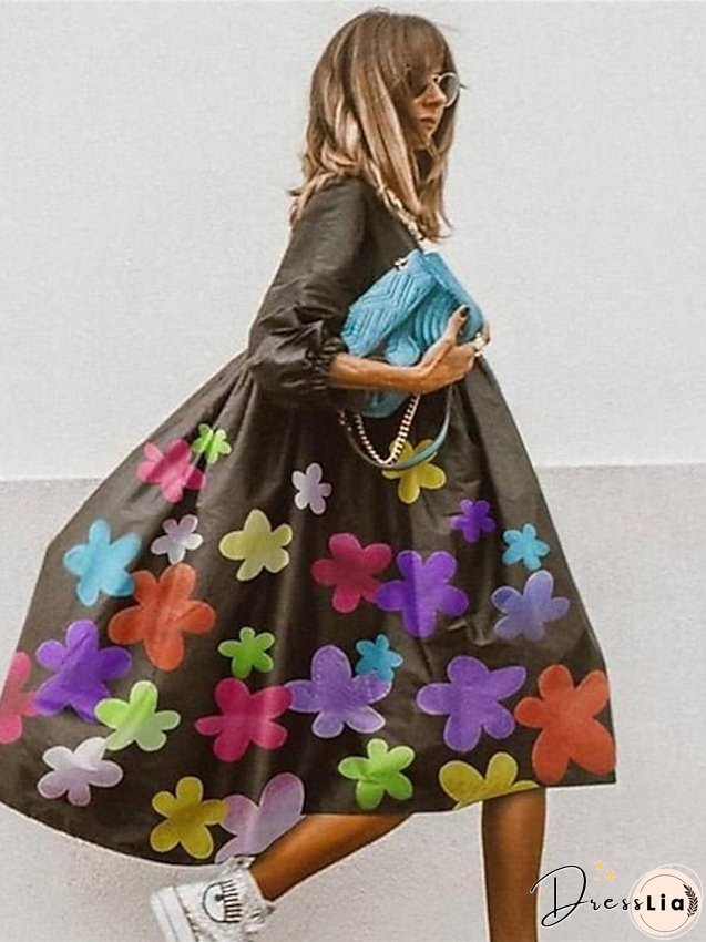 Women's Dress - Casual Dress Midi Dress Black White Pink 3/4 Length Sleeve Leopard Ruched Summer Spring Fall Autumn Crew Neck Stylish Weekend S M L XL XXL