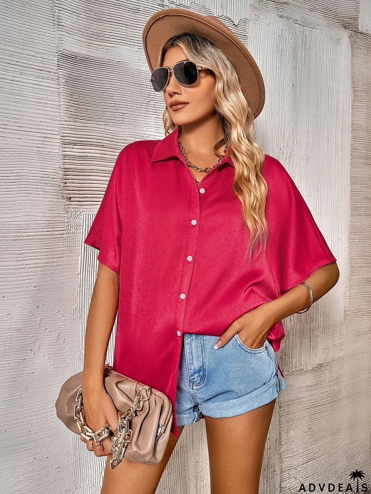 Button Front Dolman Sleeve Shirt