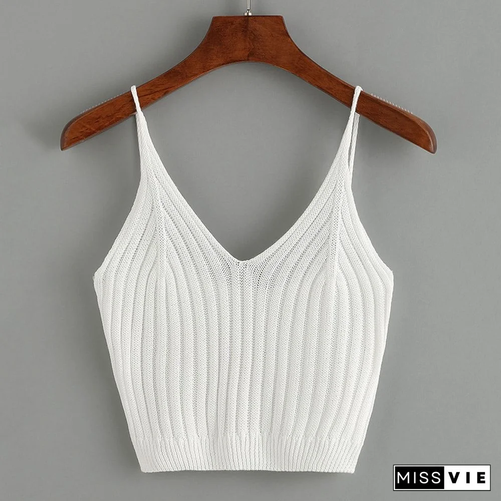 Fashion Women Summer Basic Tops Sexy Strappy Sleeveless Racerback Crop Top Female Casual Solid Color Ribbed Knit Short Vest