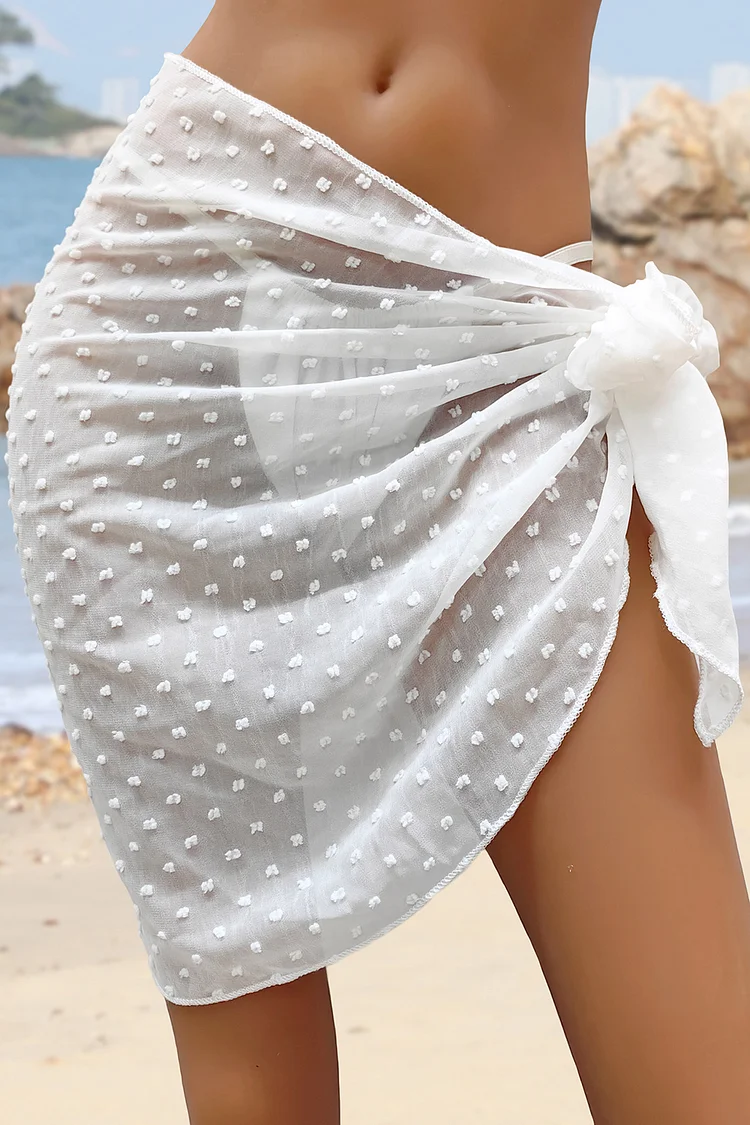 Plus Size Vacation White Chiffon Swiss Dot Knotted One Piece Beach Sarong  Flycurvy [product_label]