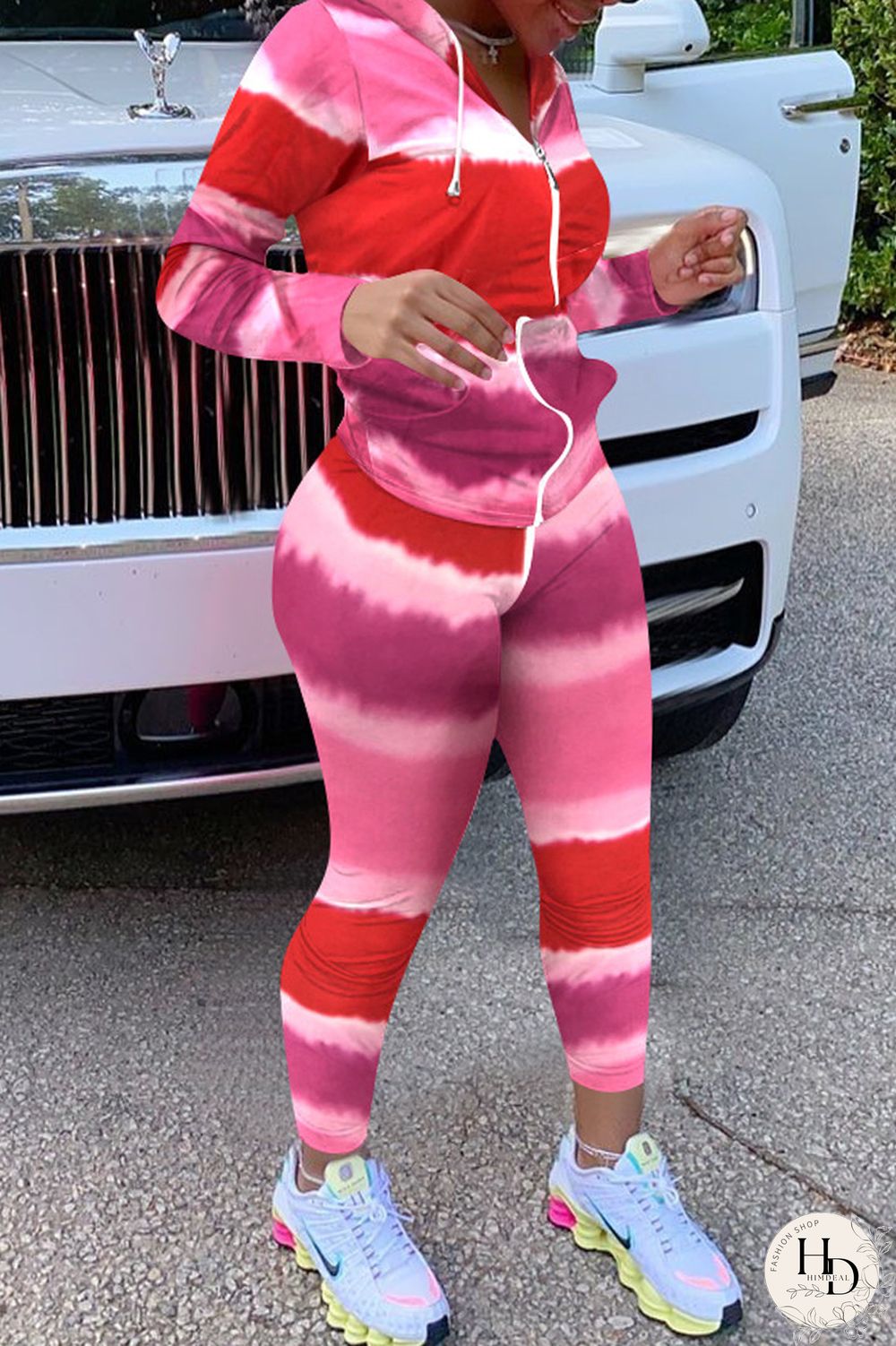 Red Fashion Casual Print Basic Hooded Collar Long Sleeve Two Pieces