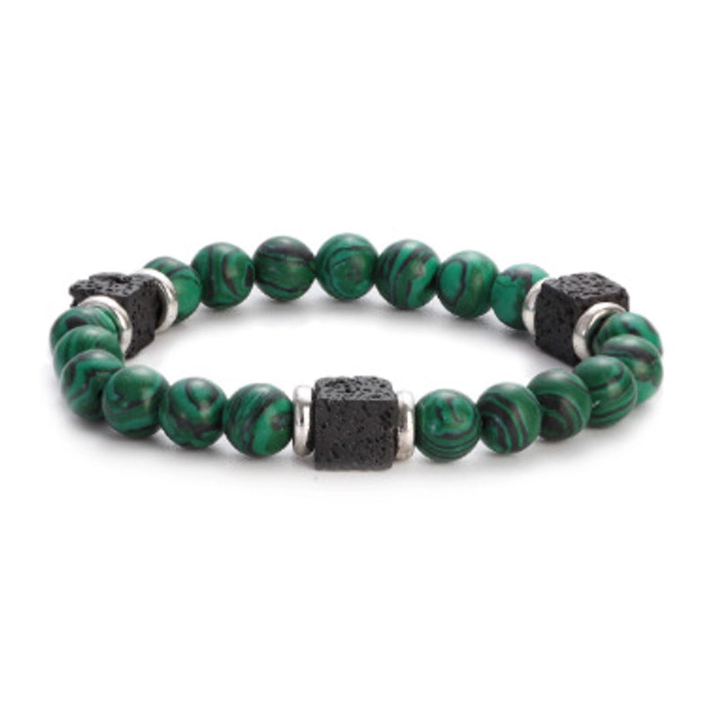 New Lava Cube Volcanic Stone Bracelet Men’s Colorful Marble Glass Beads Retro Bracelet