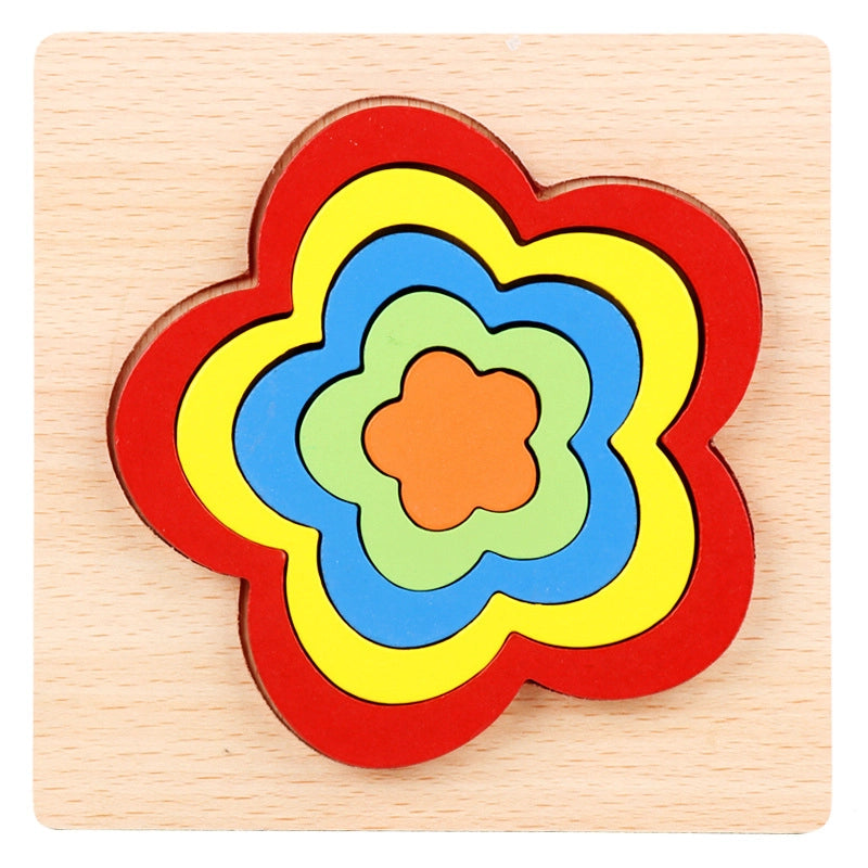 Kindergarten Children’s Enlightenment Early Education Cognition Cartoon Animal Cognition Hand-held Board Wooden Three-dimensional Puzzle Wooden Toys