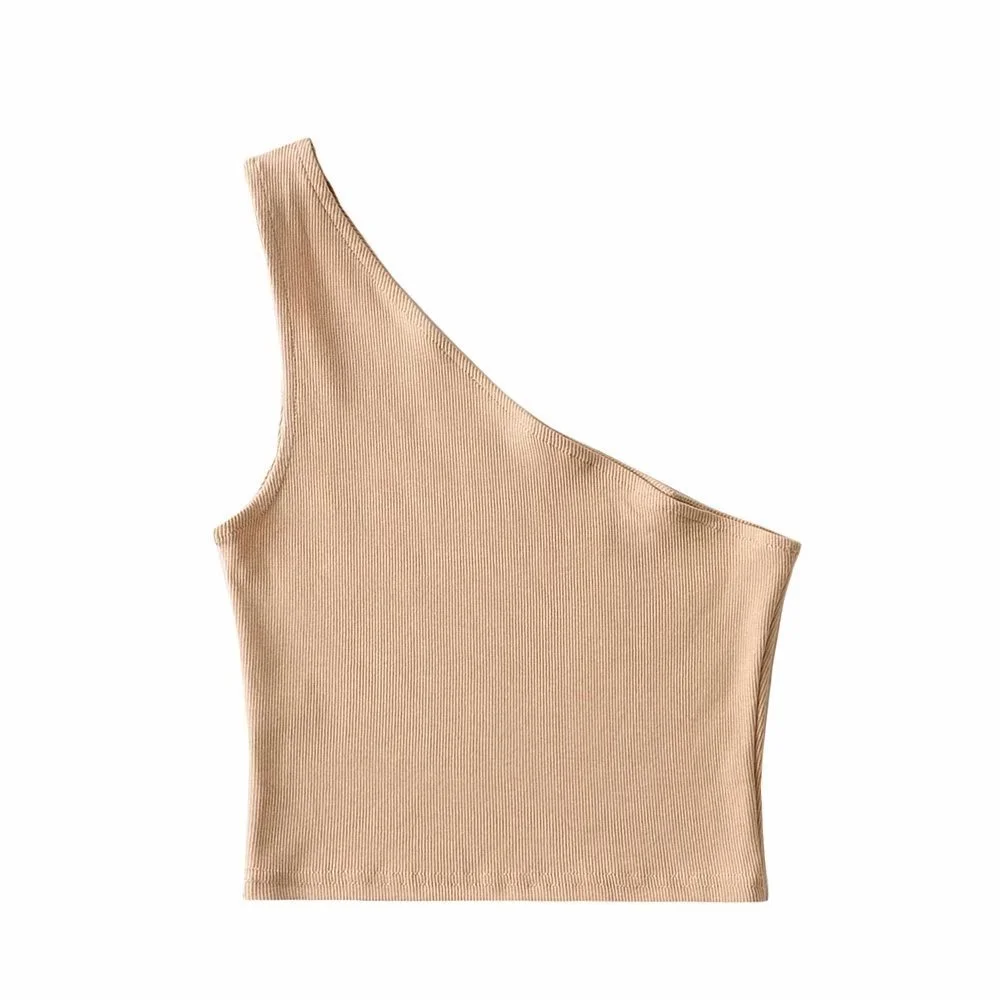 Churchf Churchf Autumn / Winter Ebay Sleeveless Diagonal Shoulder Vest Female Ins Fashion Wear A Slim Open Shoulder Short Crop Top