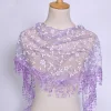 Floral Lace Triangular Scarf Breathable Tassels Hijab Shawl