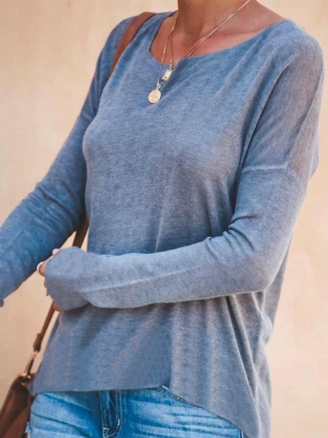 Solid Casual Long Sleeve Shirts & Tops