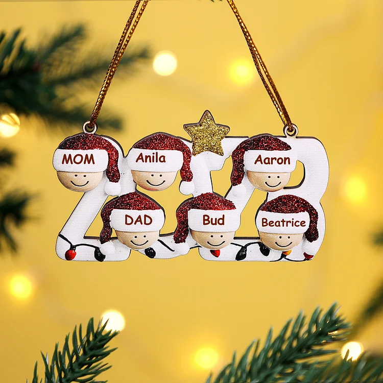 6 Names - Personalized Wooden Christmas Ornaments Custom Name Xmas Decor Gifts for Family