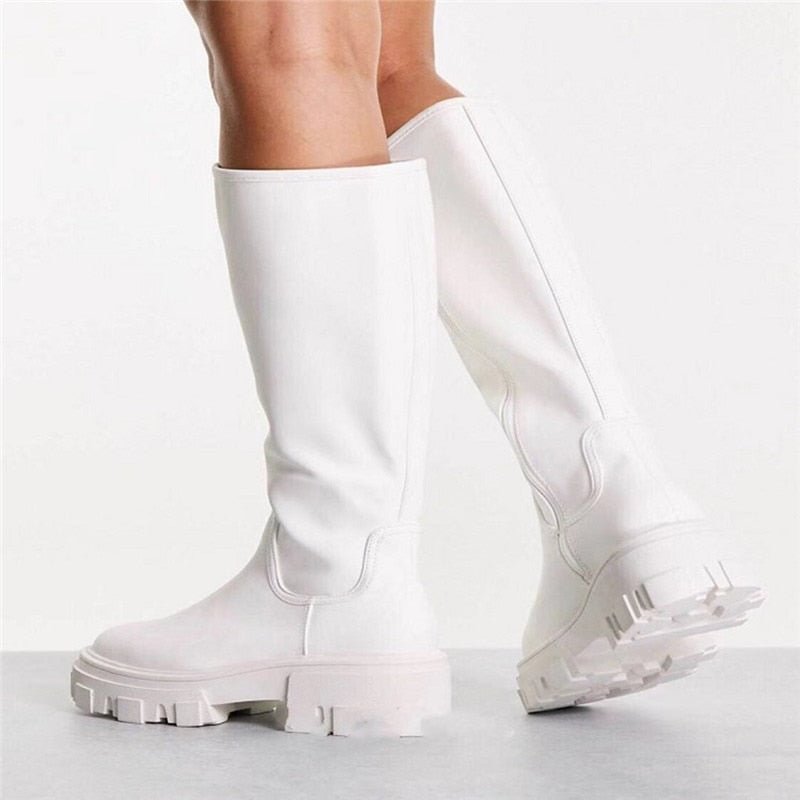 LITTHING 2022 Ins Women's High Boots Flat Heels Shoes Autumn Winter Knee High Women Boots Fashion Round Toe Platform Boots