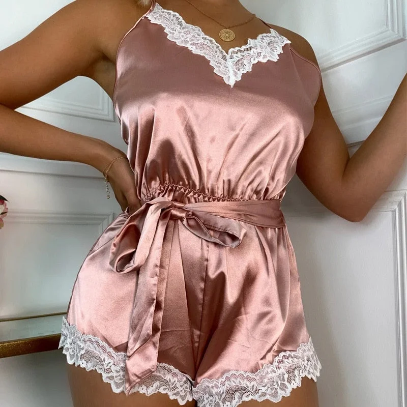Ellolace Sleepwear Women Silk Imitation Home Clothes For Women Romper Body Backless Negligee Sleeveless Bodysuit Women Wholesale