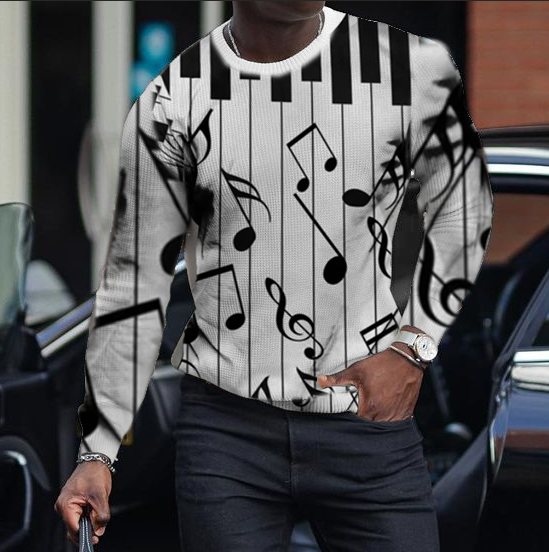 Men's Long Sleeve Polo Printed with Retro Notes