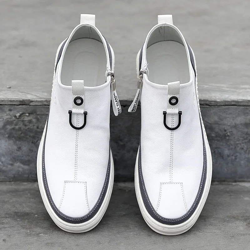2021 New Mens Leather Casual Shoes White Tenis Footwear for Men Fashion Comfortable Autumn Male Flats Slip on Man Loafers Shoe
