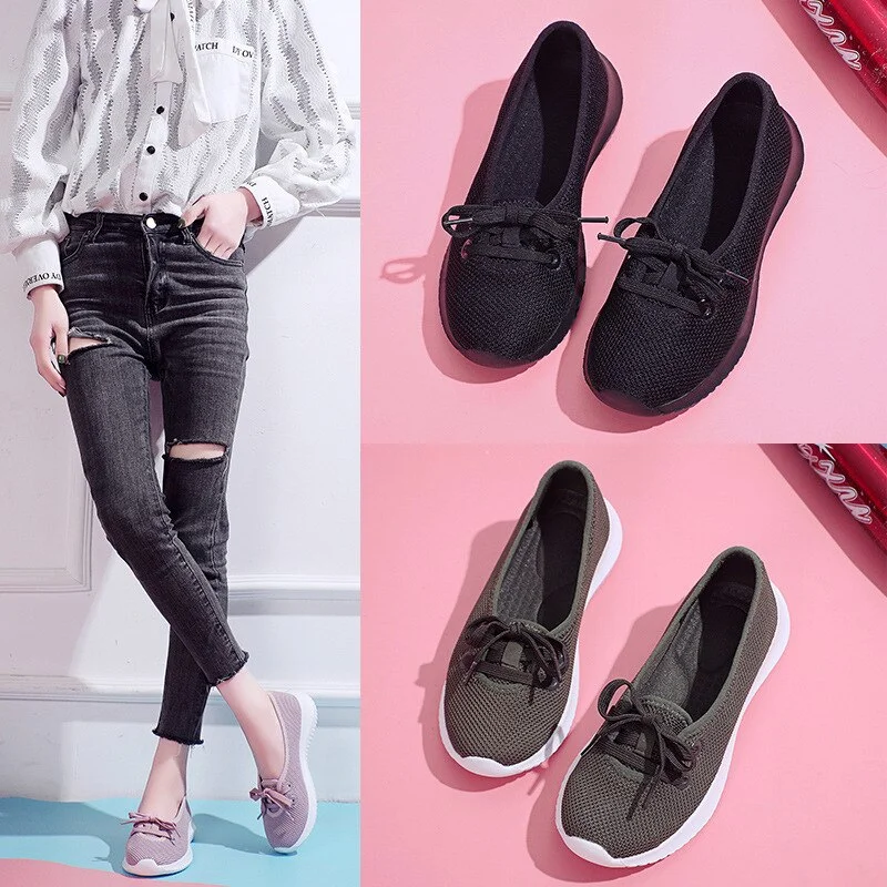 Yyvonne for Women 2022 New Women Work Shoes Comfortable Soft Breathable Mesh Casual Women Sneakers Lace Up Flats Zapatos De Mujer