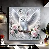 Hibou et rose blanche-peinture diamant rond-30*30cm