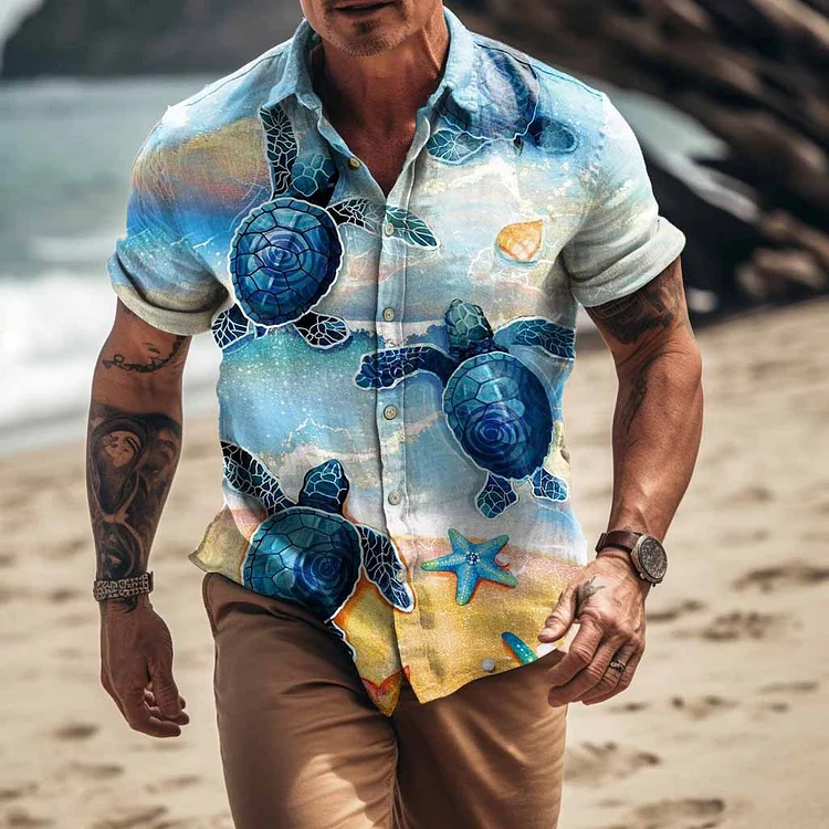 Men's Sea Turtle Hawaiian Beach Short Sleeve Shirt socialshop