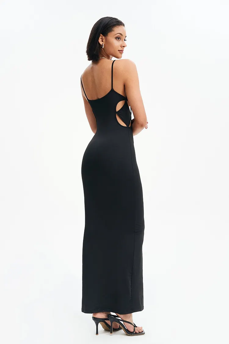 Solid Backless Cut Out Maxi Dress Solid Backless Cut Out Maxi Dress