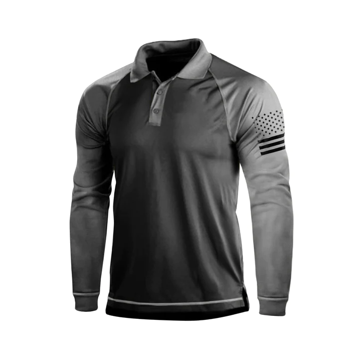 1/4 BUTTON BASIC COLOR BLOCK LONG SLEEVE POLO SHIRT