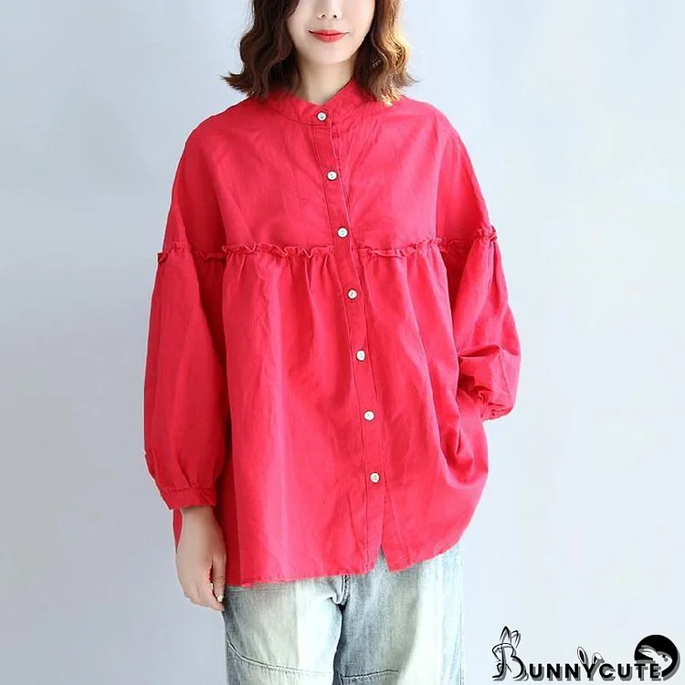 red casual cotton tops