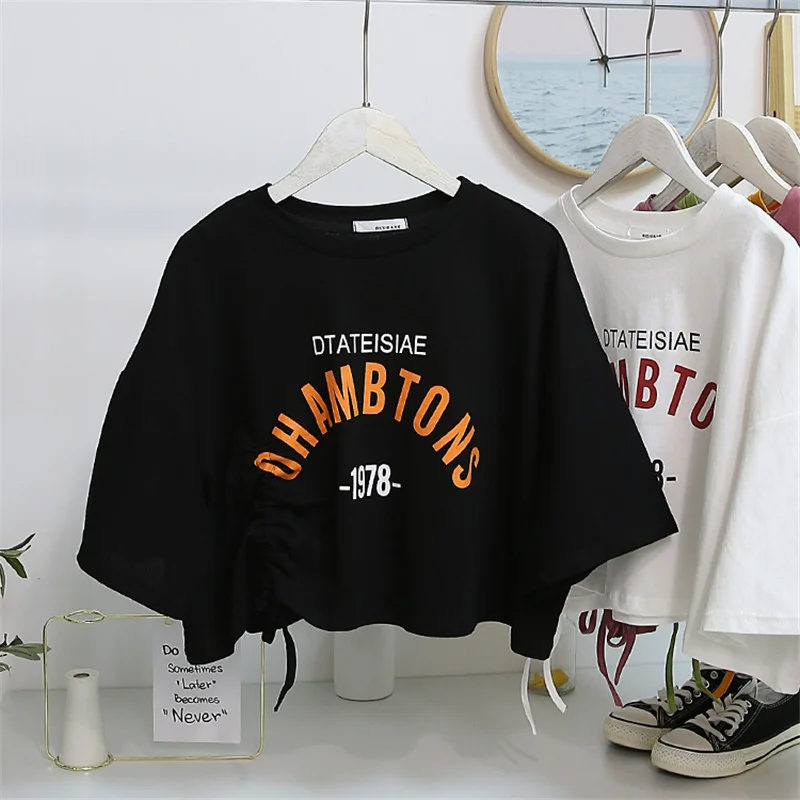Uveng Uveng Summer Chic Draw Rope Short Jacket Bottom Shirt Women's Design Temperament Short-Sleeved T-Shirt Women's Fashion