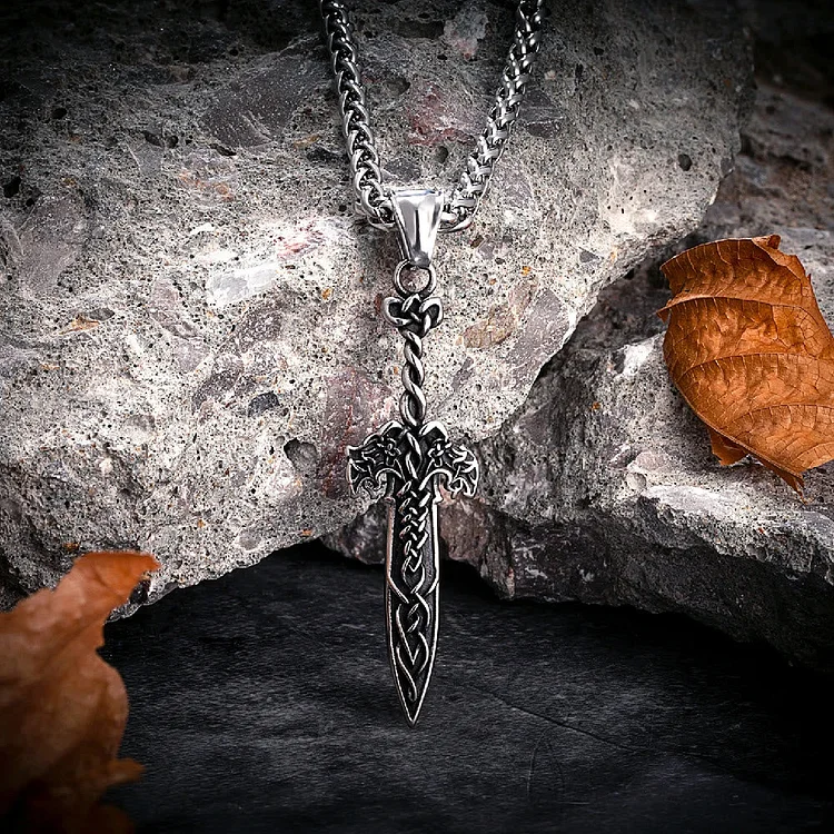 Coutureaura Nordic Viking Warrior Celtic Knot Sword Necklace