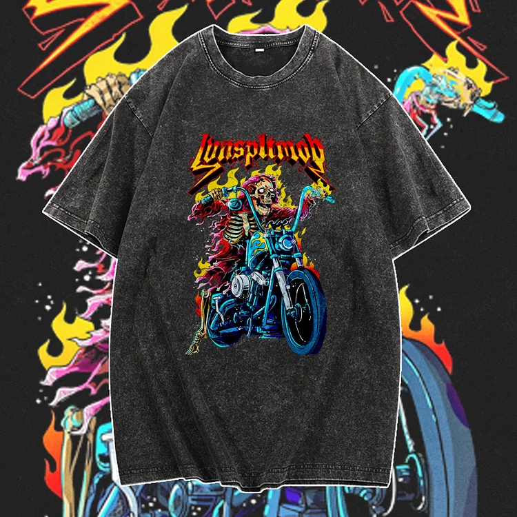 Davidhawaii100% Cotton Casual Men's Funny Skull Motorcycle Street T-Shirt - 100% Cotton