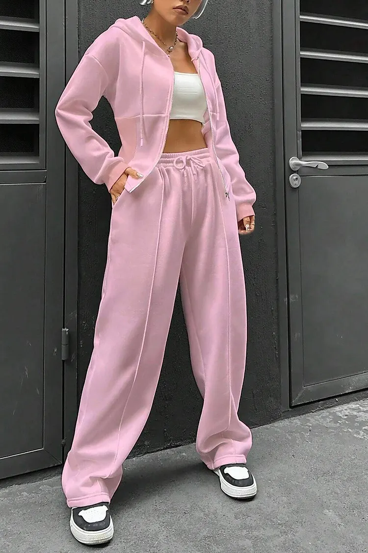 Solid Slim Fit Hoodie Pants Suits