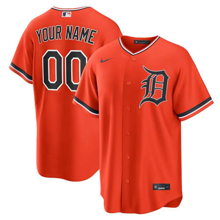 Men's Detroit Tigers Orange Cool Base Stitched Custom Jersey