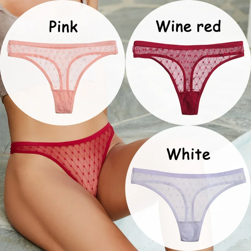 3PCS/Set Lace Panties Sexy Thong G-String Mesh Women's Underwear Hollow T-back Briefs Female Underpants Intimates Lingerie M-XL