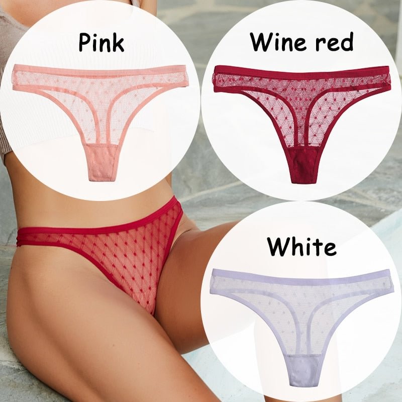3PCS/Set Lace Panties Sexy Thong G-String Mesh Women's Underwear Hollow T-back Briefs Female Underpants Intimates Lingerie M-XL