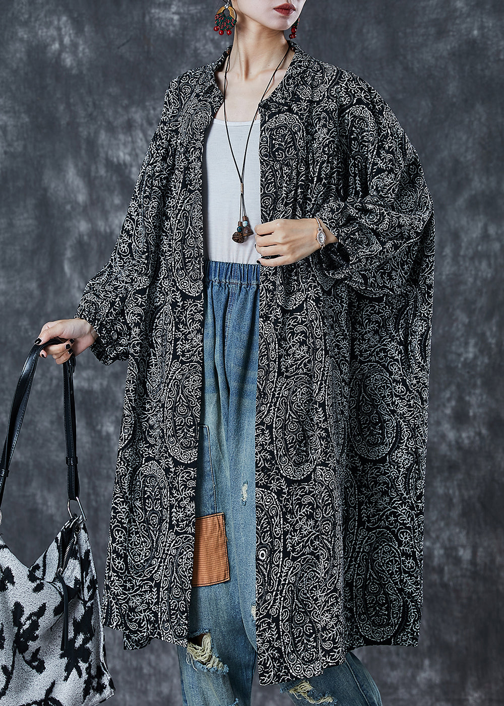 VCSHOES Black Oversized Print Cotton Shirt Dress Spring