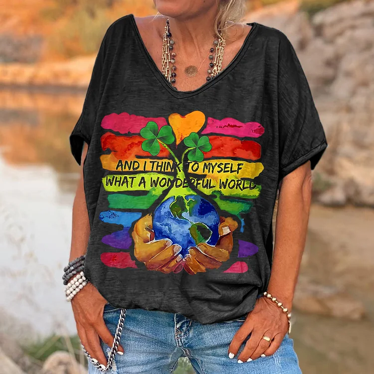 And I Think To Myself What A Wonderful World Printed Women's T-shirt