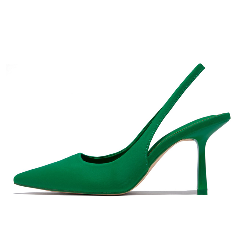 Green Vegan Leather Closed Toe Stiletto Heel Slingback Pumps Nicepairs