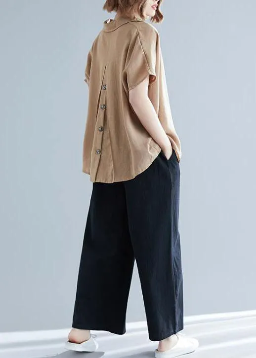 Women v neck Button Down linen shirts women Plus Size Gifts khaki tunic blouses Summer